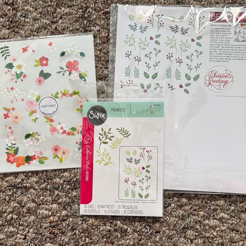 Sizzix Green, Pink, White Floral & Leaf Framelits Die Set